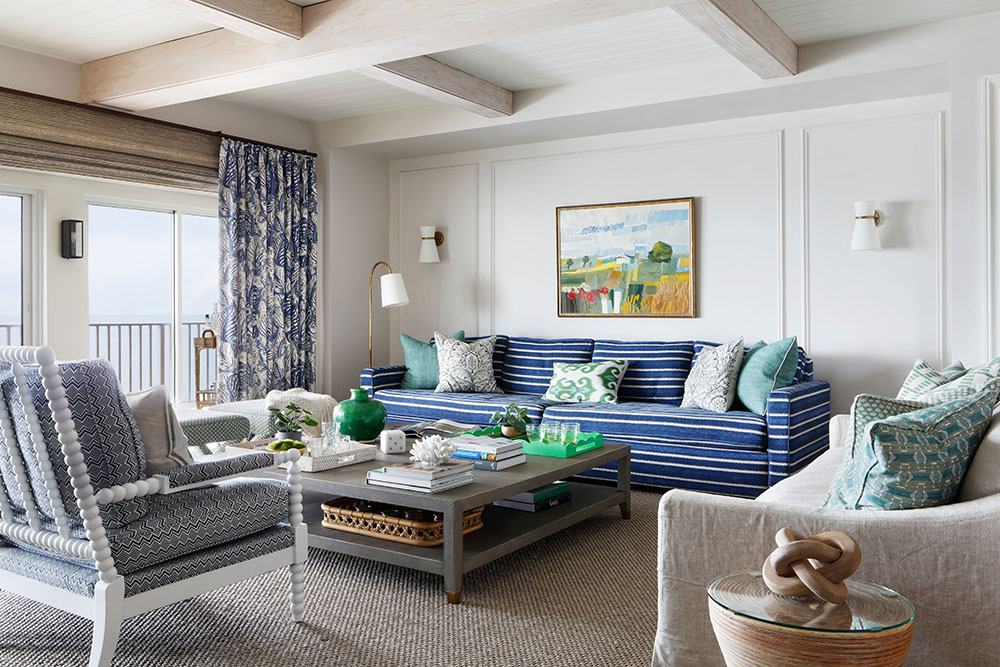 Blue and white living area