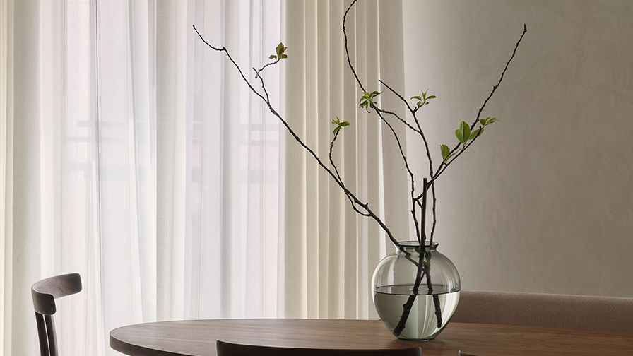 Close-up of layered sheer curtains within a Chelsea Barracks residence, highlighting the soft texture, elegant folds, and natural light diffusion of the bespoke window treatment.