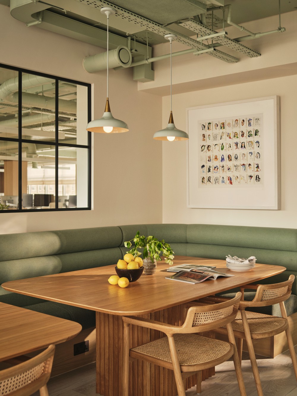Desk and banquette seating