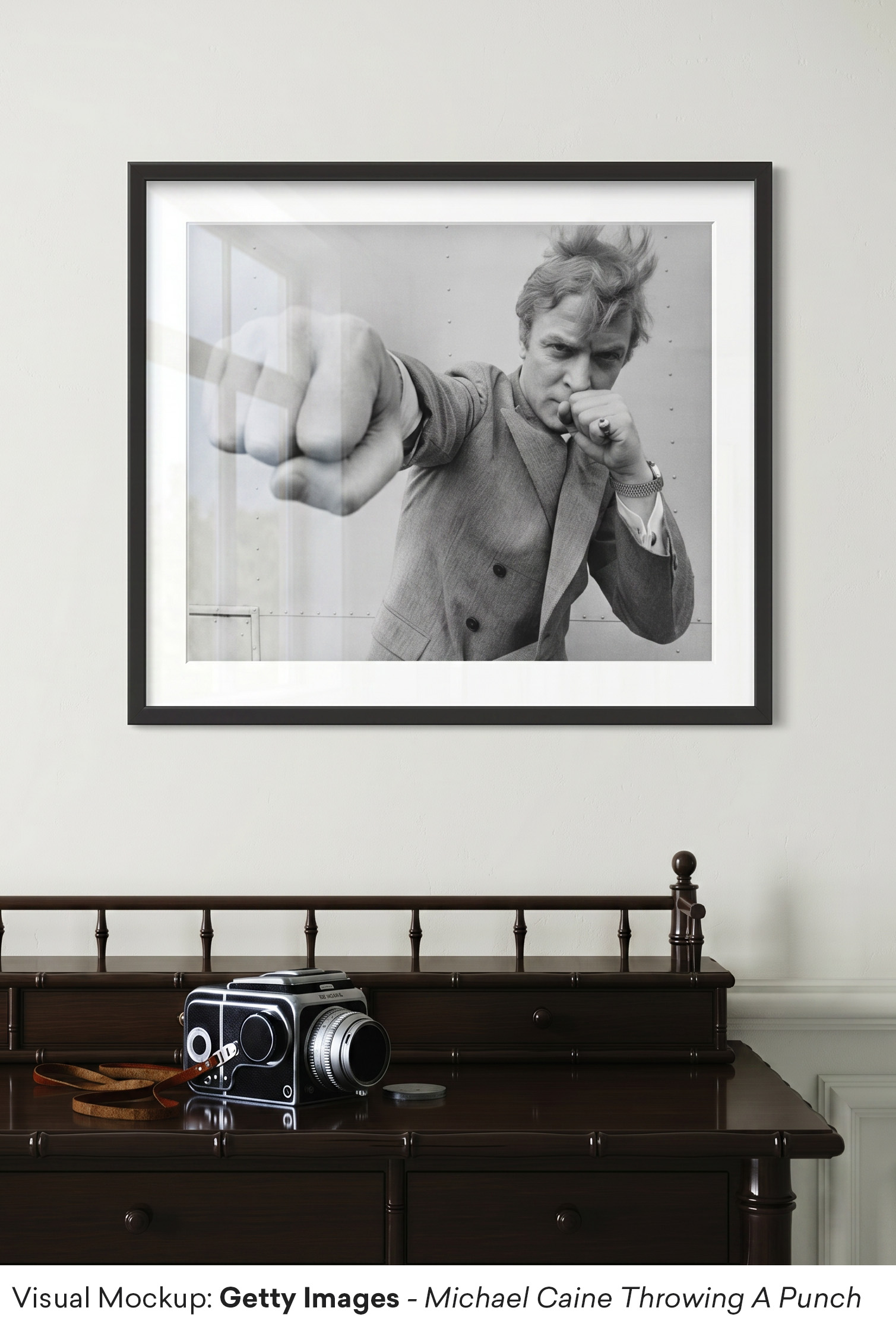 Getty Images - Michael Caine Throwing a Punch Framed - Mockup