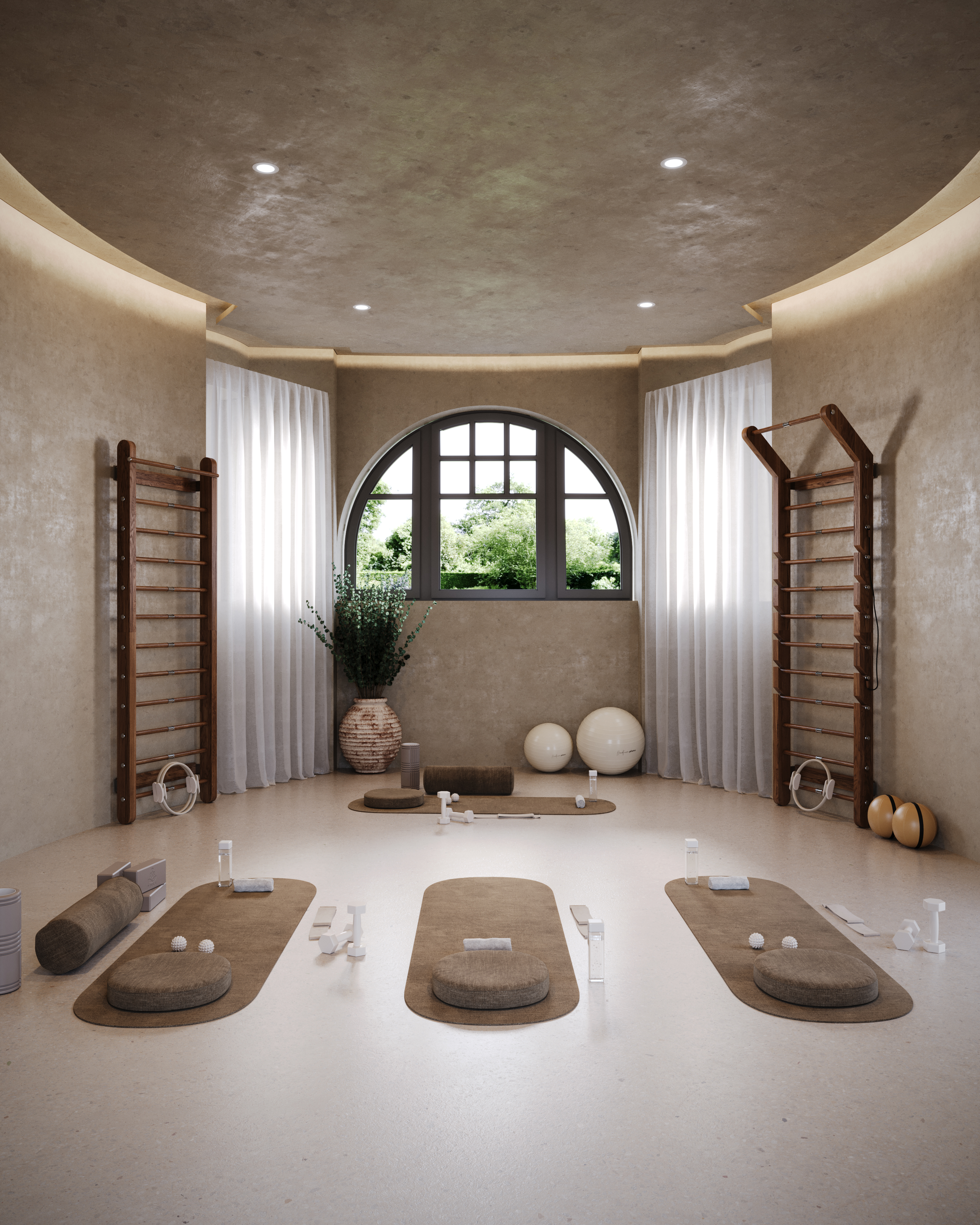 Yoga studio within a suite of gym spaces