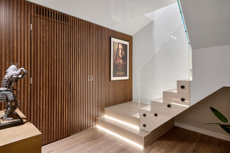 Corner stairs lit up 