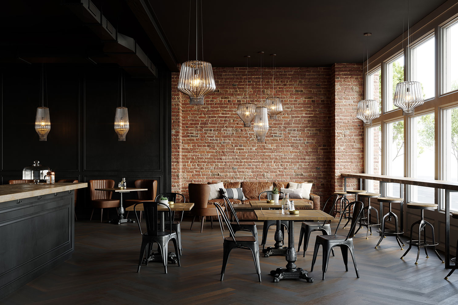 Glass blown pendant inside a metal cage