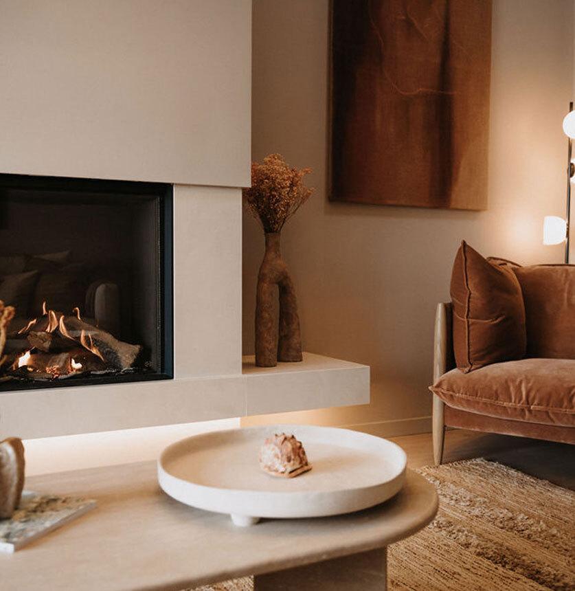 living room with fire