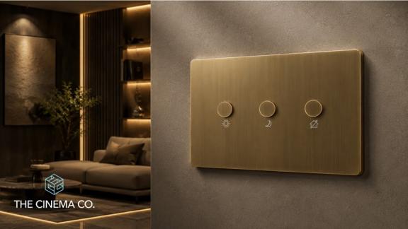 Ambient lighting up stairs and a close up of a wall switch